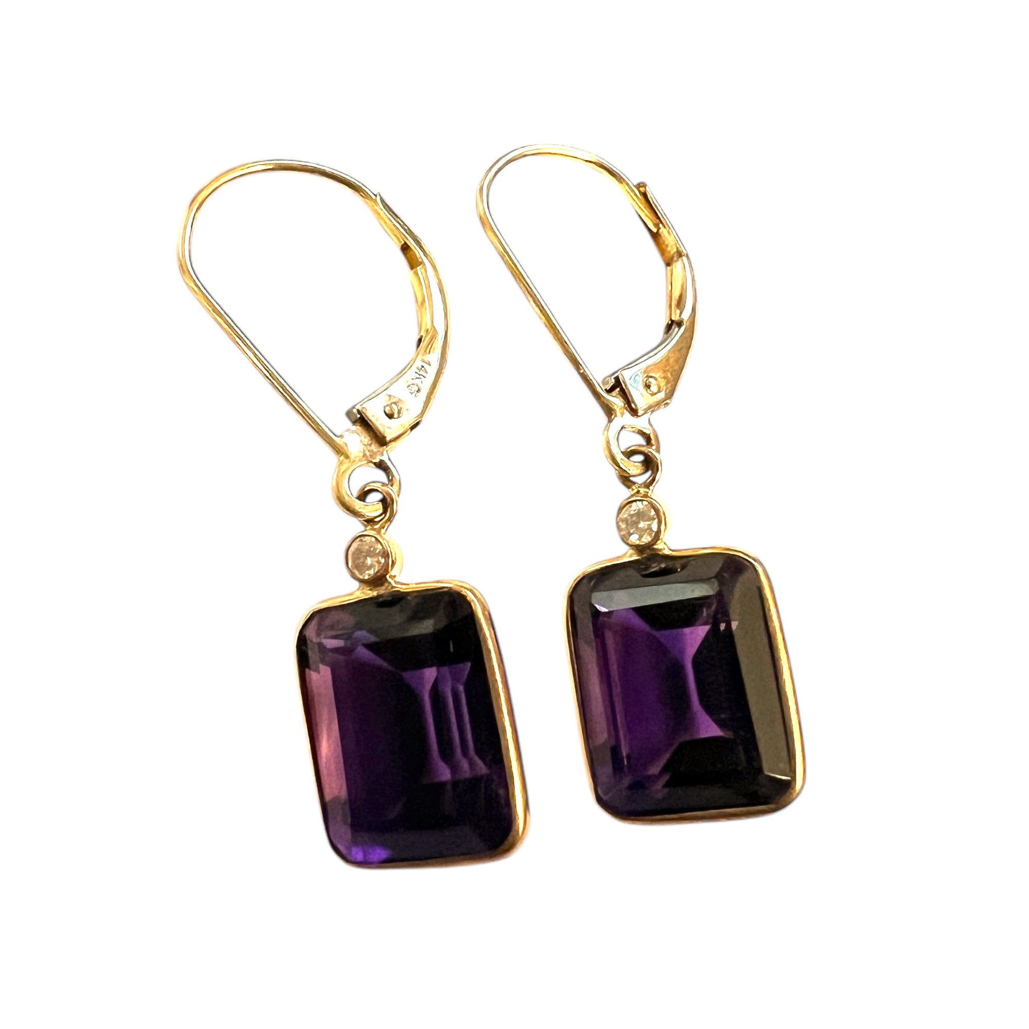 Diamond & Amethyst 10x8mm Lever back Earring