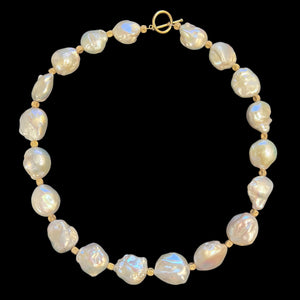 Large White Baroque Pearl Necklace w/ 14k Gold Clasp & Findings