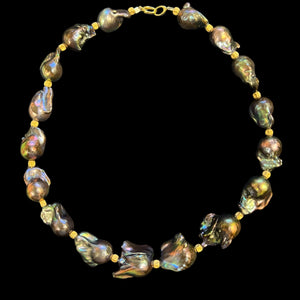 Large Peacock Baroque Pearl Necklace w/ 14k Gold Clasp & Findings