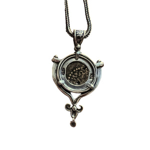 Ancient Biblical Coin - Bronze Prutah -  Presented in a Sterling Silver Pendant  (Sterling Silver Chain included)