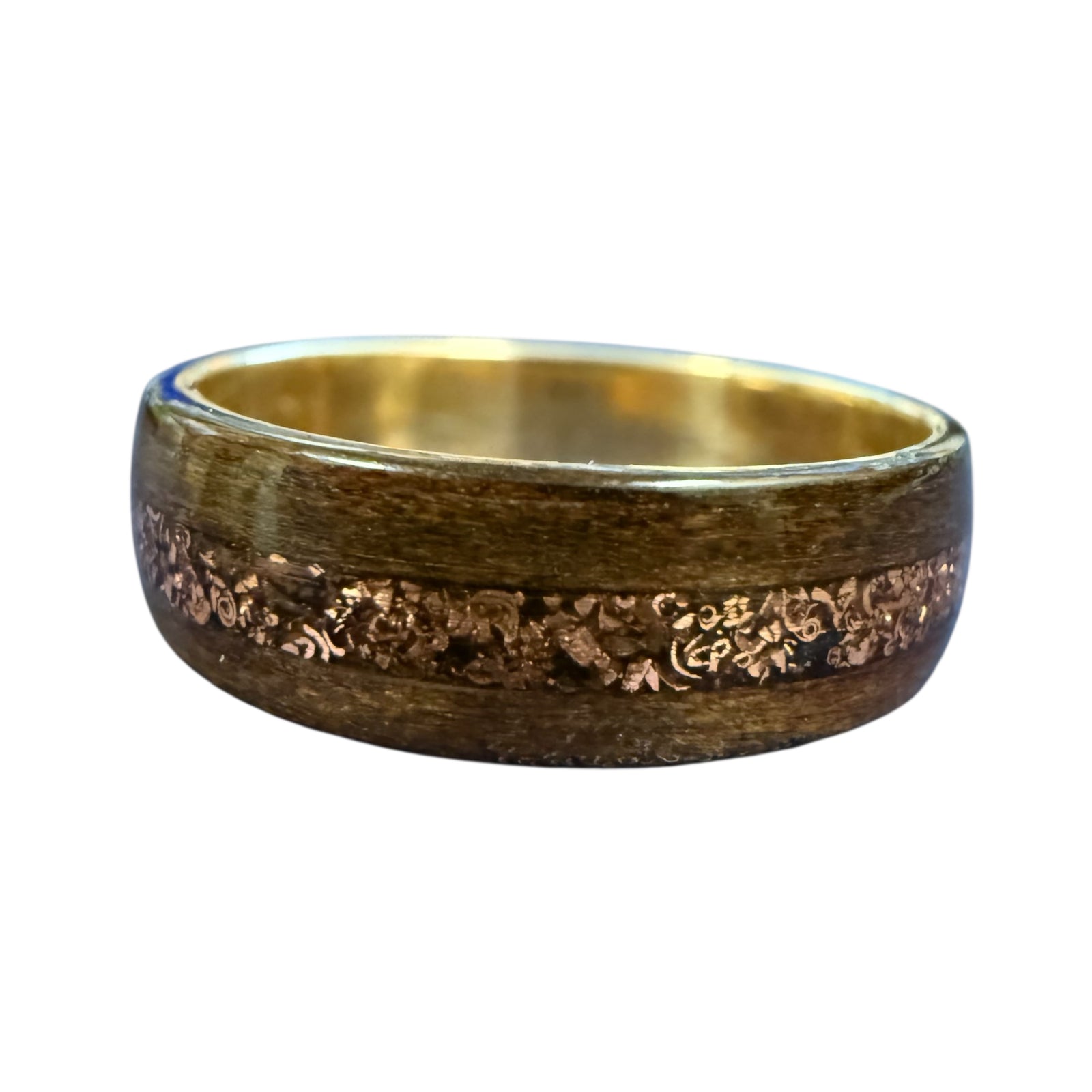 Atocha Copper Inlay Ring - 14k Gold + Wood Grain