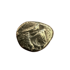 IONIA, Miletos. Late 6th-early 5th century BC. AR Hemihekte - Obol (10 mm, 1.24 g.). Forepart of lion right, head reverted / Stellate pat...