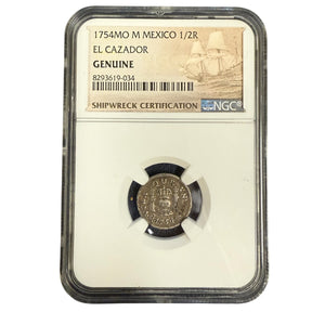 El Cazador - 1/2 Reale -  Dated 1754 - 14K gold bale with diamond accents