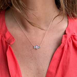 Moonstone Necklace with Sapphires and Blue Zircons in 14k gold
