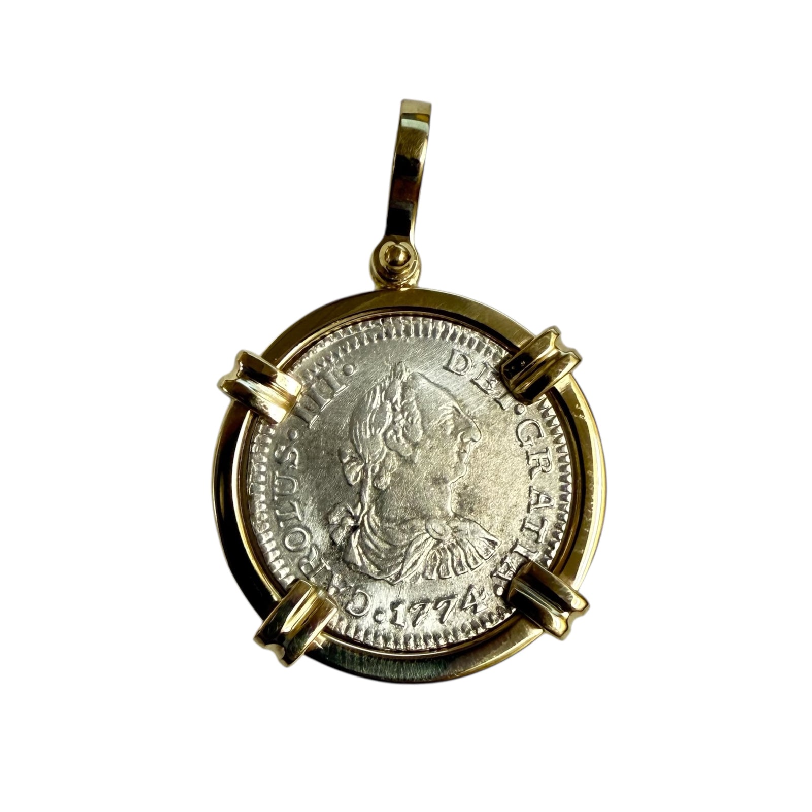 El Cazador - 1/2 Reale -  Dated 1774 - Mounted in 14K gold