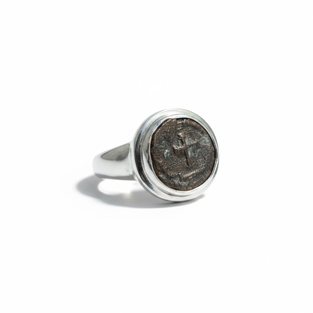 Ancient Roman - AE Bronze - Theodosius II - Circa (402-450) CE - Sterling Silver Ring