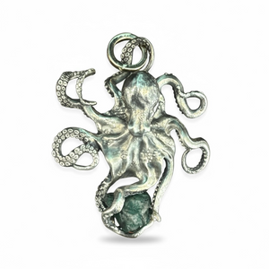 1715 Fleet Uncut Colombian Shipwreck Emerald in custom Sterling Silver Octopus by NTJ