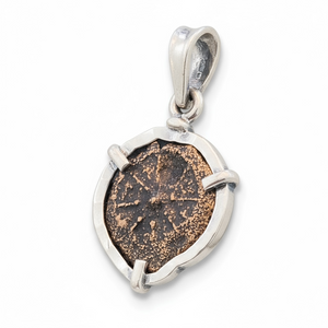 Widows Mite - Bronze Prutah - Minted during the time to Christ - Pendant in Sterling Silver Mount.