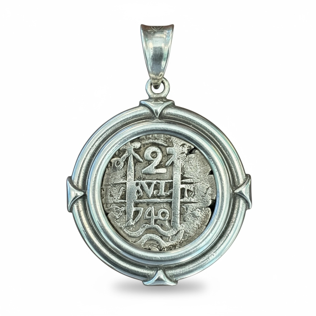 Authentic Spanish Cob - "Beachcomber Series" - 2 Reales - Mounted in Sterling Silver
