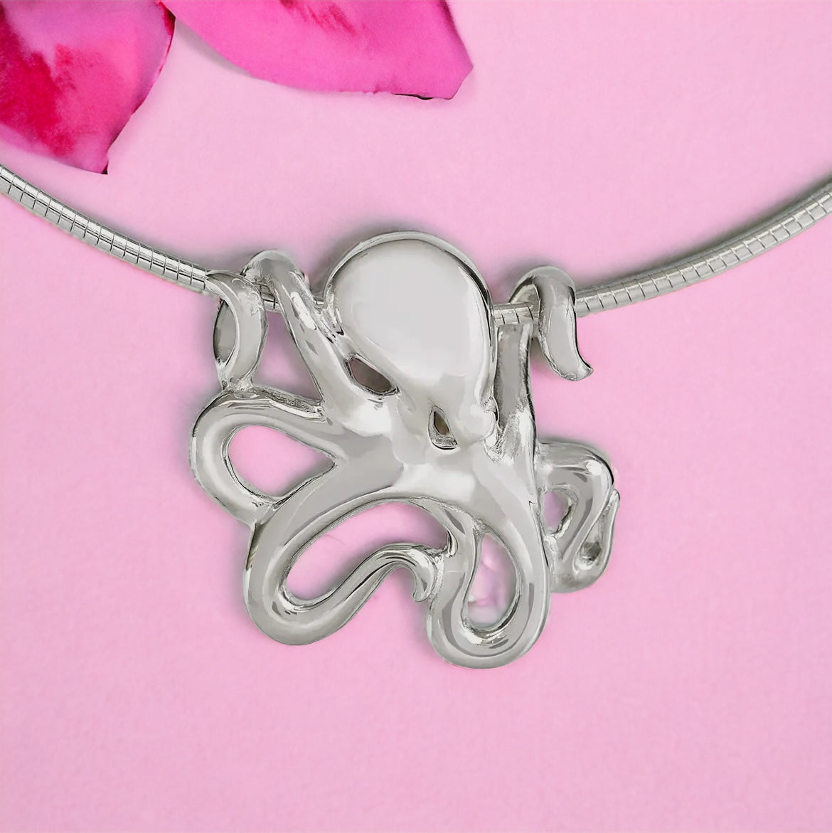 Sterling Silver Octopus Pendant - 18" Omega Chain included
