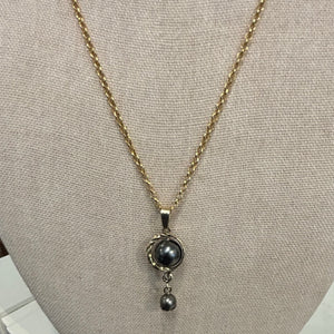 Tahitian Pearl Necklace - 14K Gold Custom Filigree pendant - Double Pearls