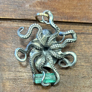 1715 Fleet Uncut Colombian Shipwreck Emerald in custom Sterling Silver Octopus by NTJ