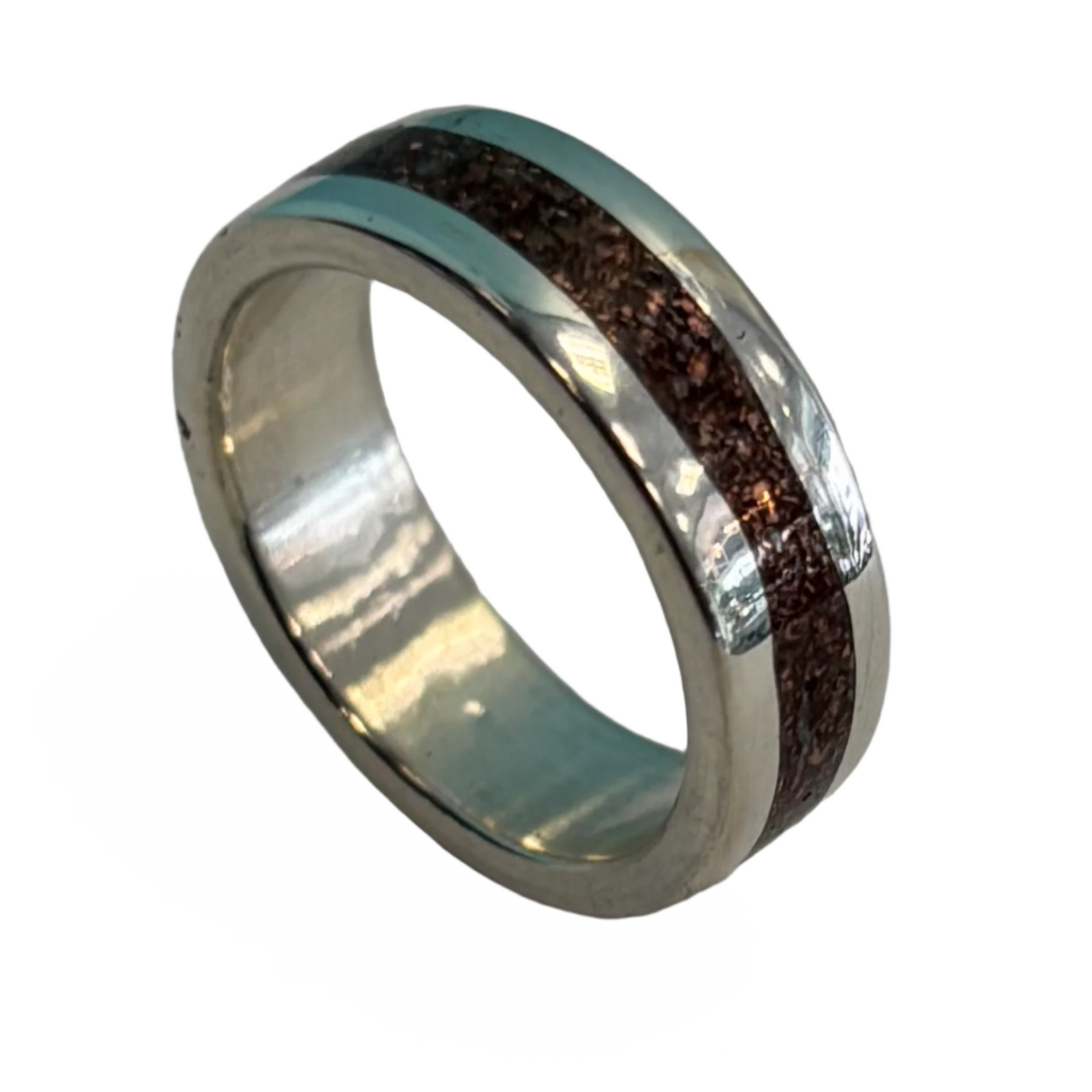 Custom Ring created with pure Atocha Silver (from an Atocha Silver bar) and inlayed with Atocha Copper