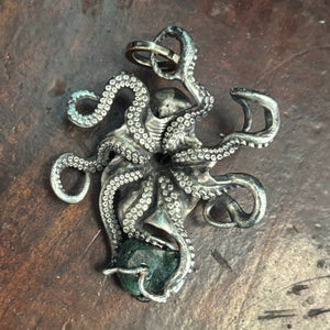 1715 Fleet Uncut Colombian Shipwreck Emerald in custom Sterling Silver Octopus by NTJ