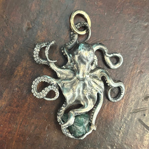 1715 Fleet Uncut Colombian Shipwreck Emerald in custom Sterling Silver Octopus by NTJ