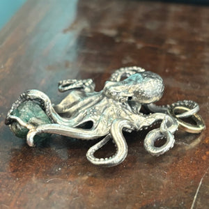 1715 Fleet Uncut Colombian Shipwreck Emerald in custom Sterling Silver Octopus by NTJ