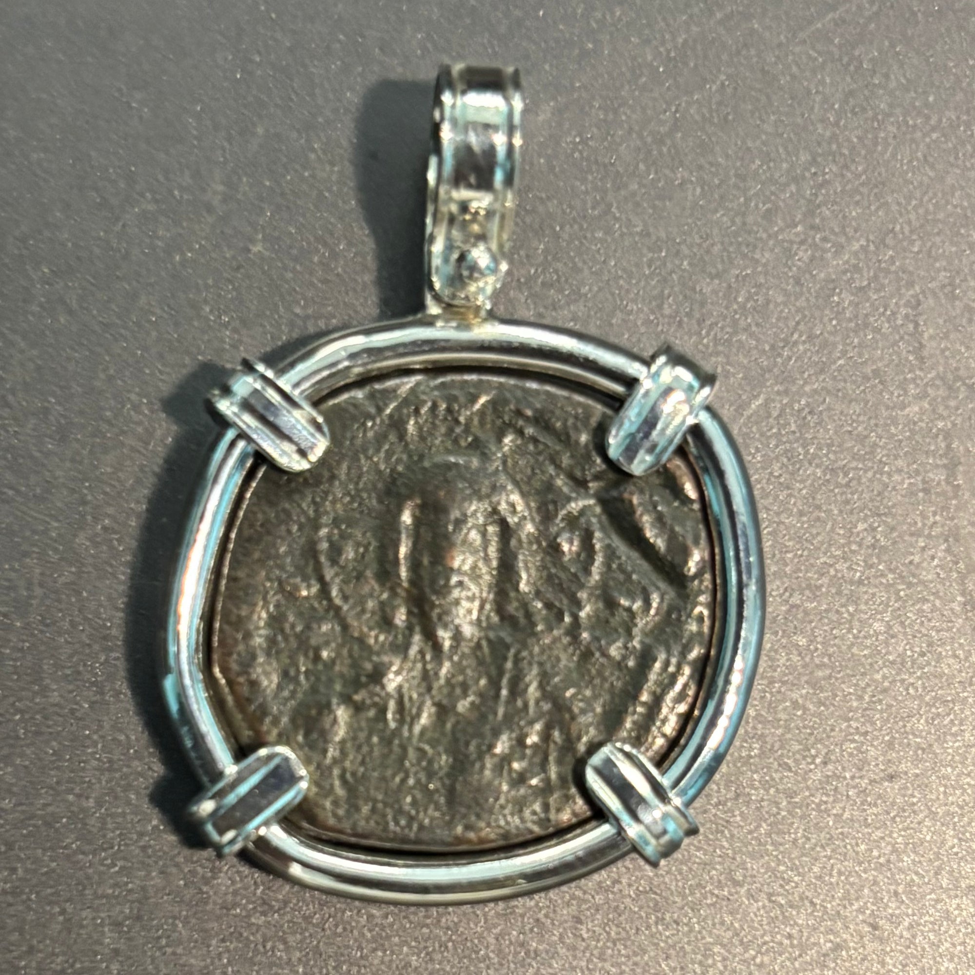 Anonymous Follis  (Class A) - Circa 1078-1081, CE - Mounted in Sterling Silver.