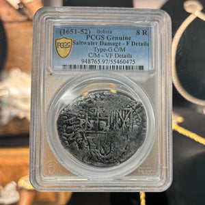 La Capitana Shipwreck of 1654 - 8 Reales -  Crowned "L" - 14k Shark Mount