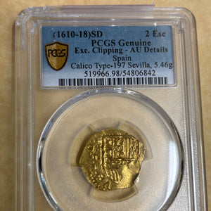 Authentic Spanish Gold Cob - 2 Escudos -Assayer "Square D" - Circa (1610-1618)