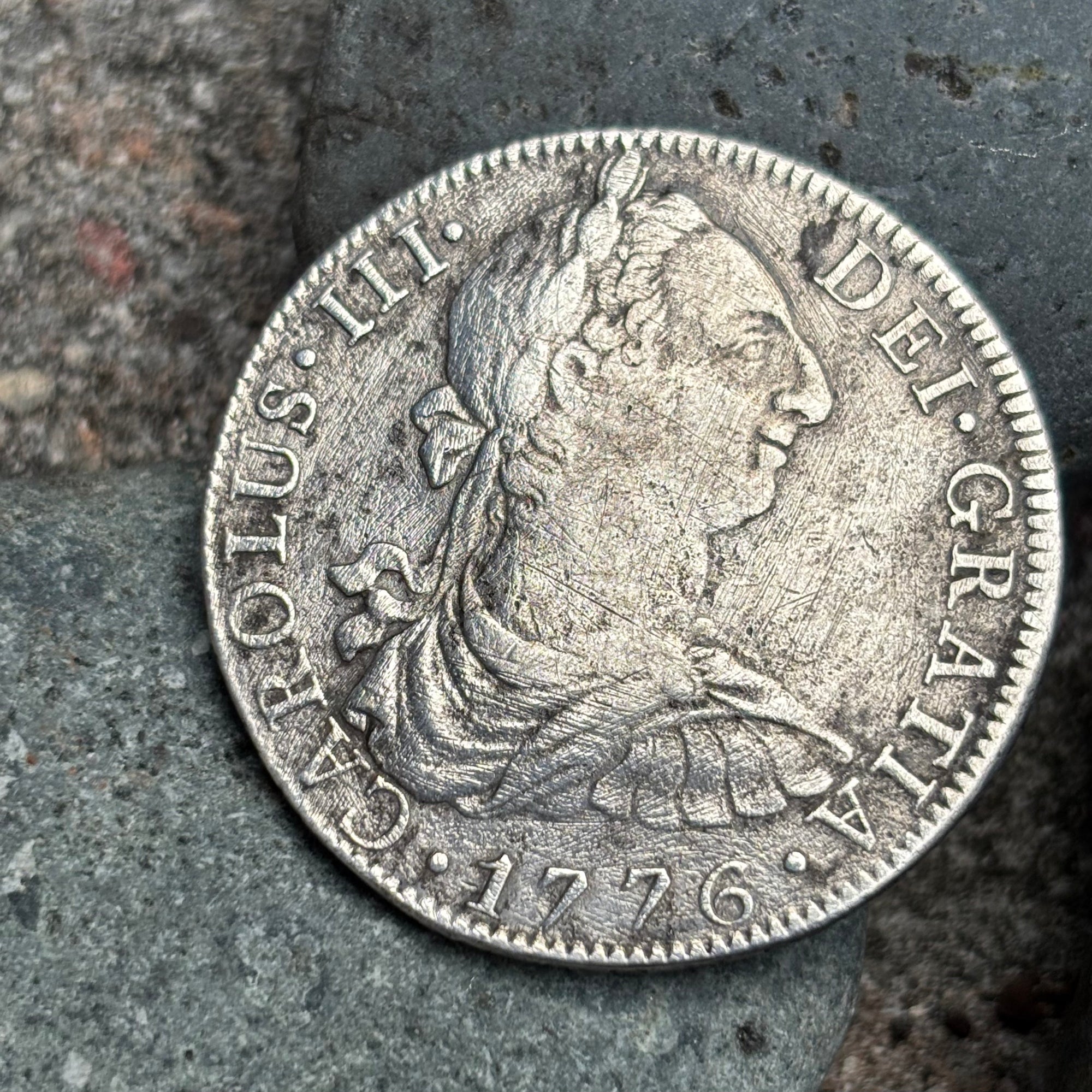 El Cazador Shipwreck - 8 Reales - Carlos III - Rare 1776 Date