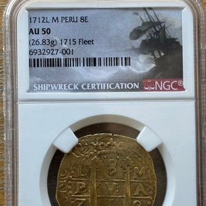 1715 Fleet Shipwreck - 8 Escudos - Lima Mint - NGC Certified - AU Details - Double dated 1712