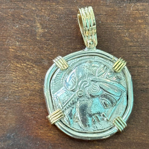 Ancient Greece - AR Tetradrachm - Athena & Owl - Sterling silver with 14k prongs embedded with Rubies.