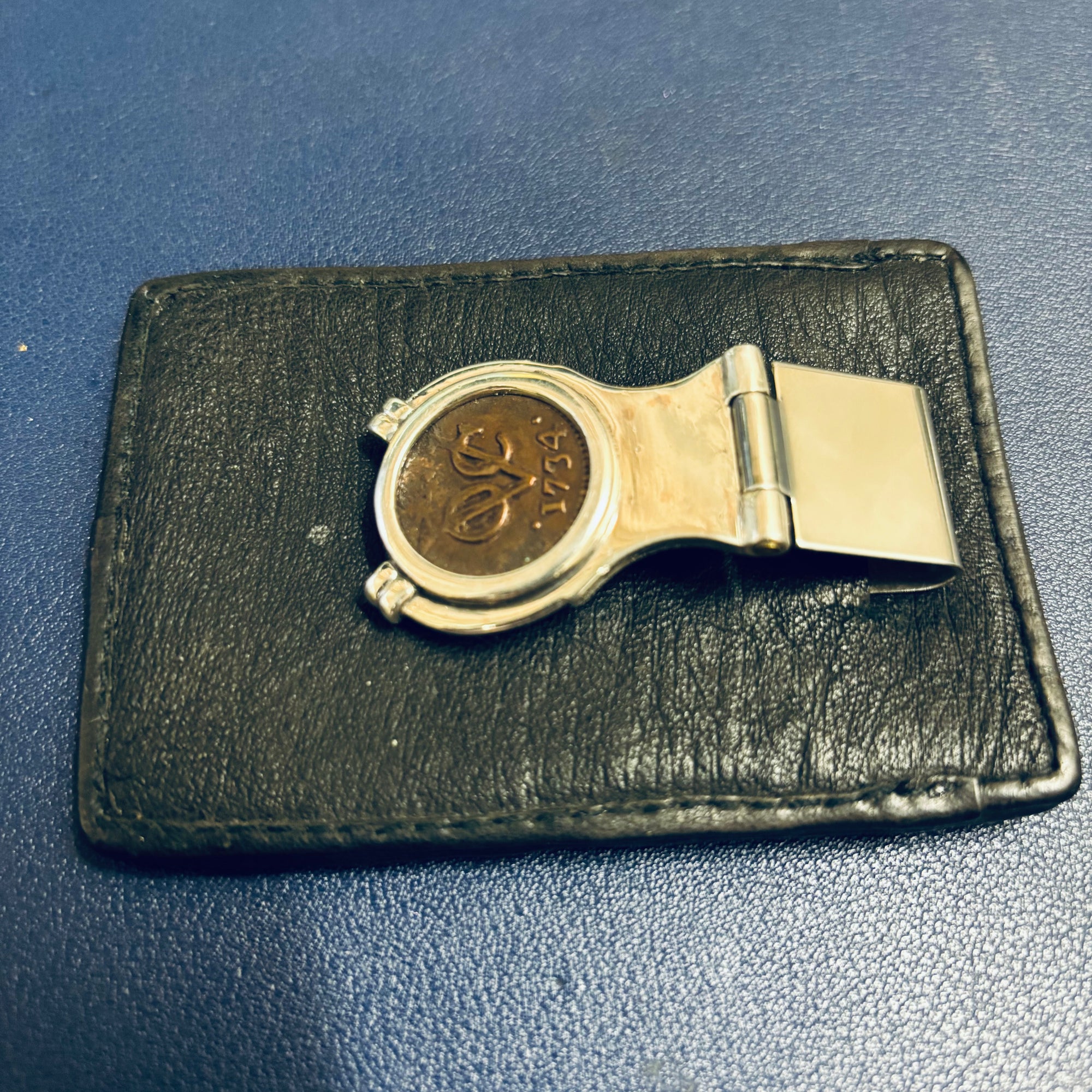 Dutch VOC Copper Duit - "First New York Penny" - Leather Money Clip