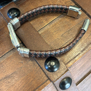 Authentic Spanish Cob - 1  Reales -  Leather bracelet with sterling silver bezel - Assayer "H" (1715 Fleet Assayer)