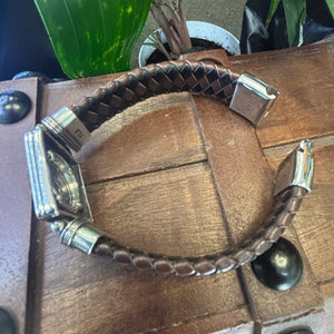 Authentic Spanish Cob - 1  Reales -  Leather bracelet with sterling silver bezel - Assayer "R"