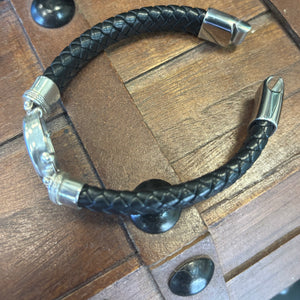 Authentic Spanish Cob - 1  Reales -  Leather bracelet with sterling silver bezel - Assayer "R"