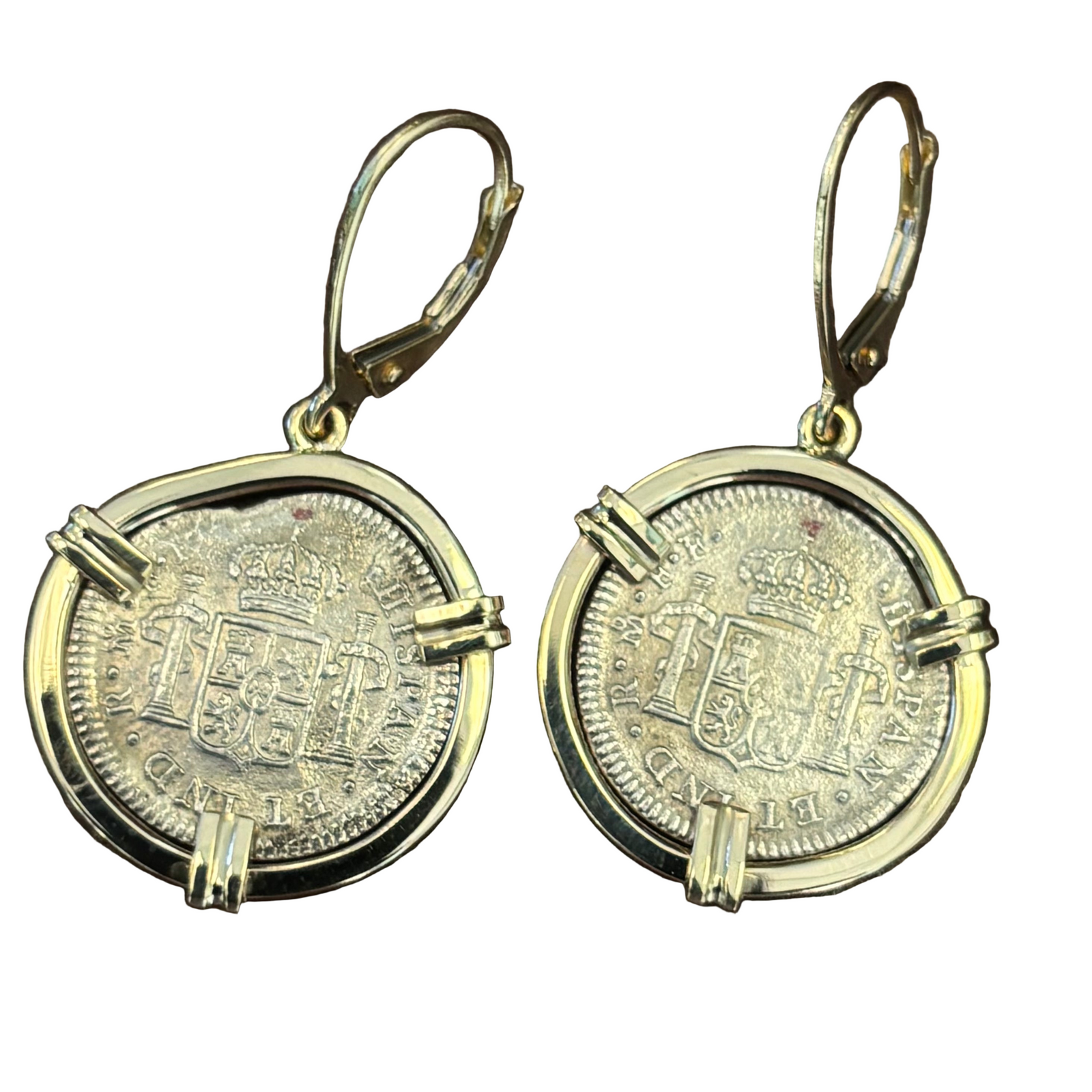 El Cazador Shipwreck - Two 1/2 Reales Coins - Dated 1780 and 1783 - Ear Ring set