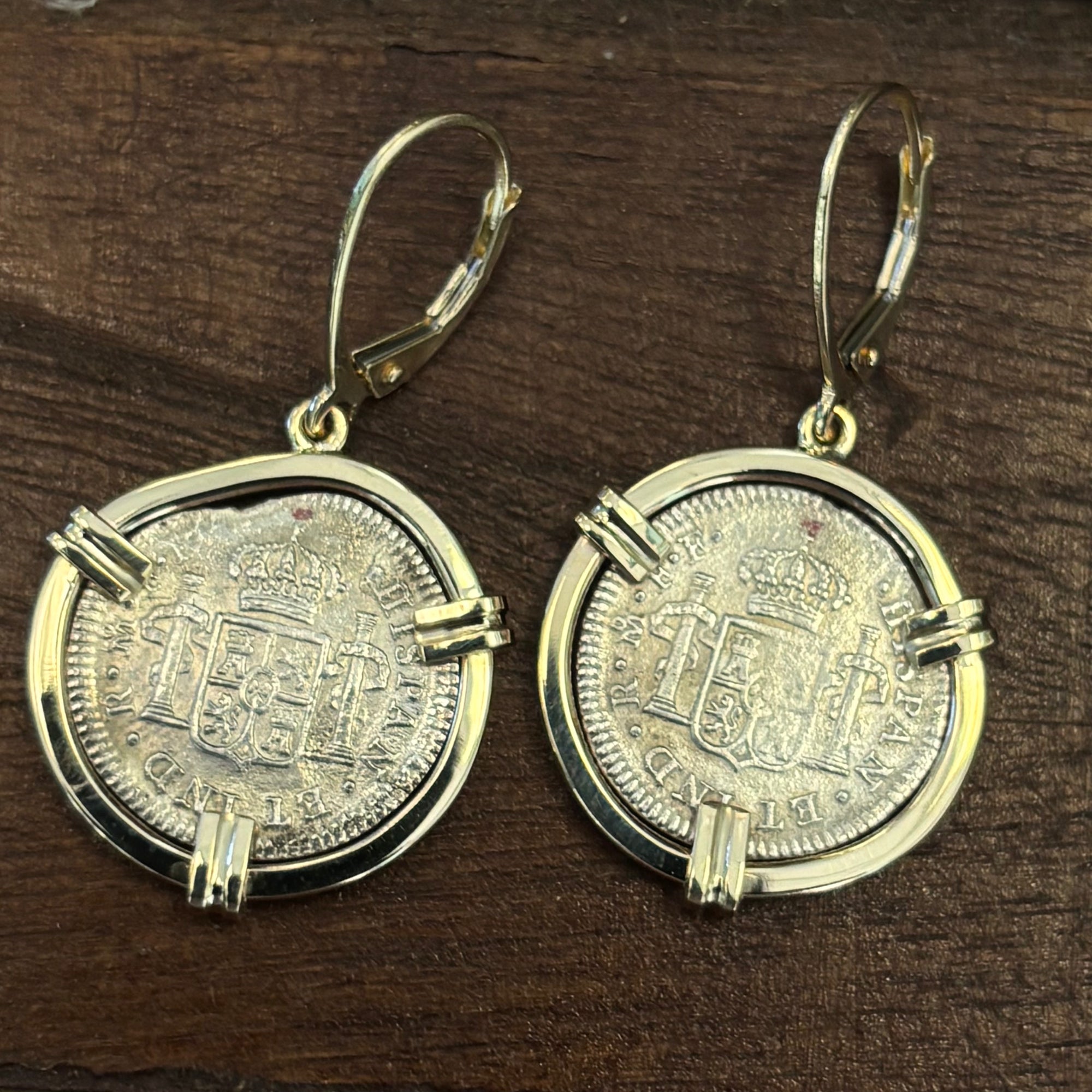 El Cazador Shipwreck - Two 1/2 Reales Coins - Dated 1780 and 1783 - Ear Ring set