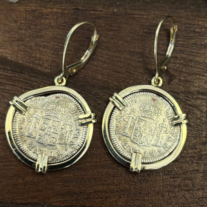El Cazador Shipwreck - Two 1/2 Reales Coins - Dated 1780 and 1783 - Ear Ring set
