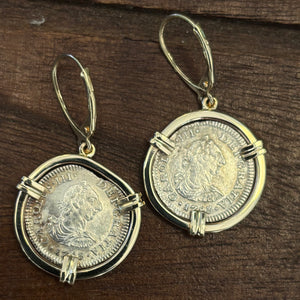 El Cazador Shipwreck - Two 1/2 Reales Coins - Dated 1780 and 1783 - Ear Ring set
