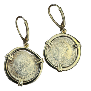 El Cazador Shipwreck - Two 1/2 Reales Coins - Dated 1780 and 1783 - Ear Ring set