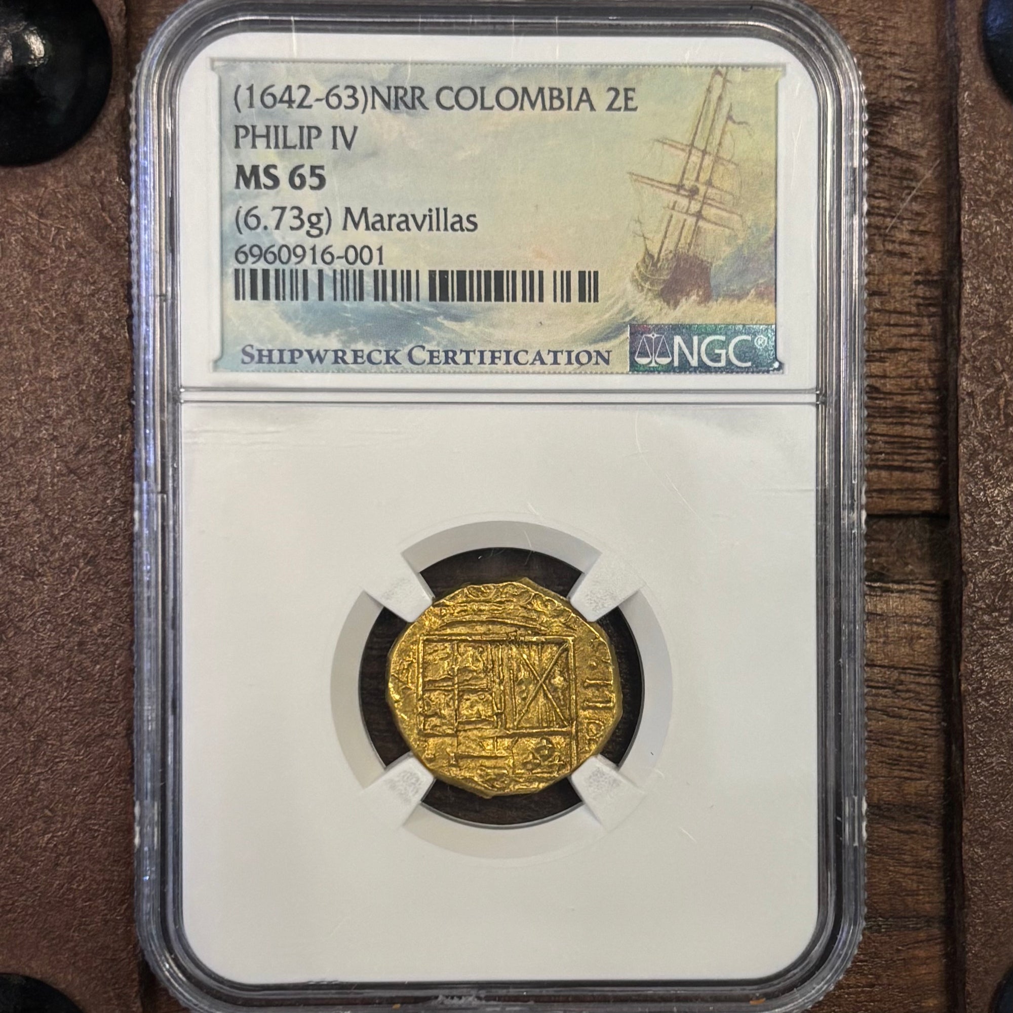 Maravillas Shipwreck - 2 Escudos - Mint: Santa Fe de Bogota - NGC graded an MS65