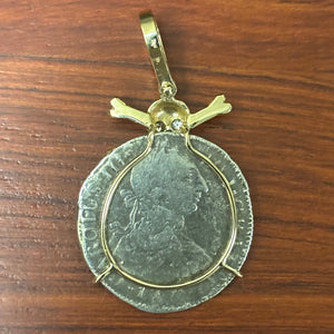 El Cazador Shipwreck - 2 Reales - Dated 1779 - Mounted with 14K Skull and Crossbones.