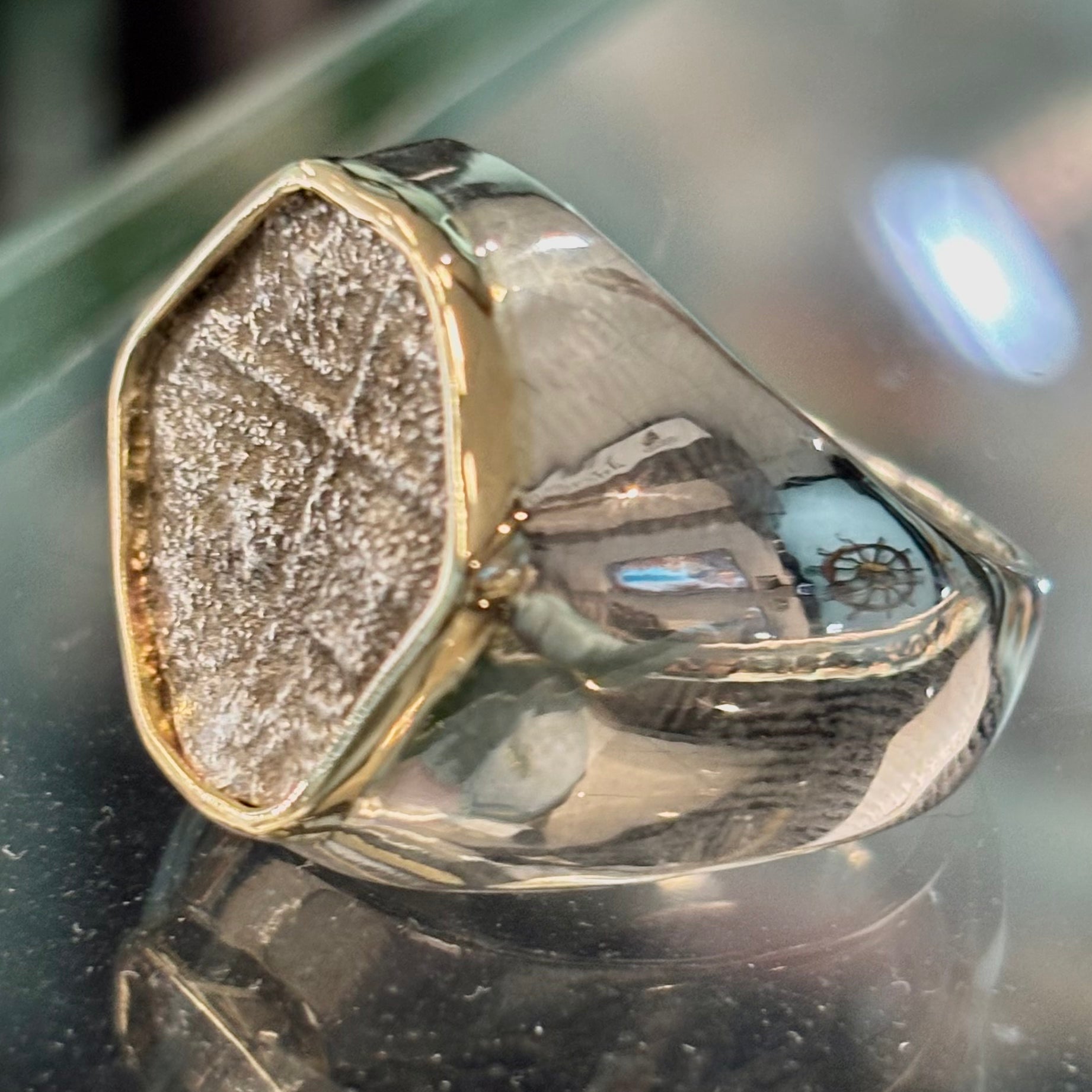 Nuestra Señora de Atocha Shipwreck - 1 Reales - Presented in a custom sterling ring with 14K bezel.