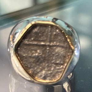 Nuestra Señora de Atocha Shipwreck - 1 Reales - Presented in a custom sterling ring with 14K bezel.