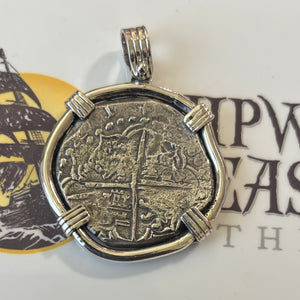 Authentic Spanish Shipwreck Cob - " Shipwreck effects" - Assayer "T" Tapia - Mounted in Sterling Silver