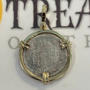 El Cazador Shipwreck - 1/2 Reales  - Dated 1783 - Mounted in 14K Gold