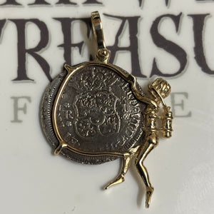 El Cazador Shipwreck - 1 Reales-  Dated 1753 - Mounted in 14K Gold diver frame