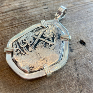 1715 Fleet - 8 Reales - Mounted in Sterling Silver with 14K prongs and bale.