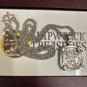 San Jose Shipwreck Panama of 1631 - 8 Reales- Grade 1 - 24" Shipwreck Silver chain included.