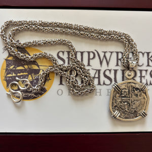 San Jose Shipwreck Panama of 1631 - 8 Reales - Grade 2 - 22" Shipwreck Silver chain included.