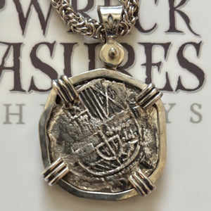 San Jose Shipwreck Panama of 1631 - 8 Reales - Grade 2 - 22" Shipwreck Silver chain included.