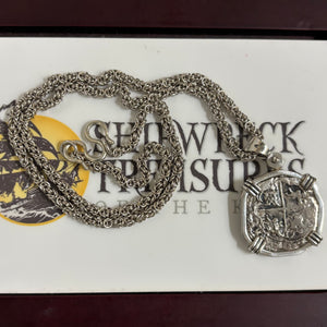 San Jose Shipwreck Panama of 1631 - 4 Reales- Grade (2) - 25" Shipwreck silver chain included.