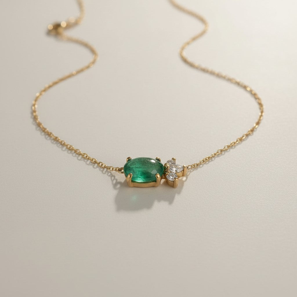 Whirling Emerald Necklace - 14K Necklace