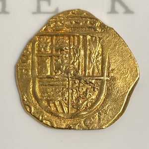 Spanish gold coin -  2 Escudos - Philip II - Assayer "B" (1592-1612)