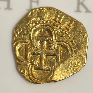 Spanish gold coin -  2 Escudos - Philip II - Assayer "B" (1592-1612)